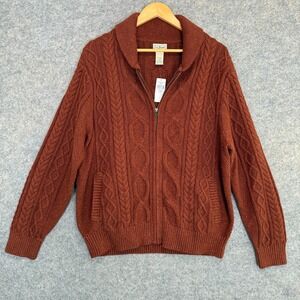 LL Bean Heritage Fisherman Sweater Jacket Men Large Organic Donegal Chunky Cable